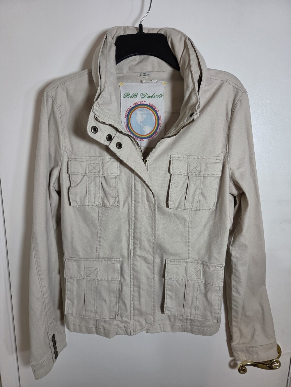 BB Dakota L Bella Swan Twilight Utility Jacket W/Hood Cream/Khaki Cotton Canvas